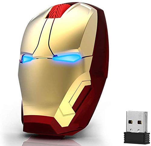 Ergonomic Wireless Cool Iron Man Mouse 2.4 G Portable Mobile Computer Click Silent Optical Mouse with USB Receiver, Multi-Color Choosing for Notebook PC Laptop MacBook (Gold)