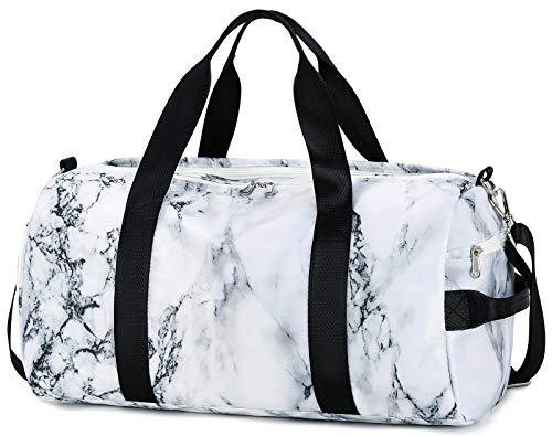 Sport Gym Duffle Travel Bag for Men Women Duffel with Shoe Compartment, Wet Pocket (Marble-White) 19.7'x9.5'x9.9'
