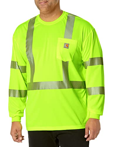 Carhartt mens High Visibility Force Long Sleeve Class 3 Tee work utility shirts, Brite Lime, Large US