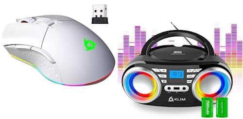 KLIM Blaze Rechargeable Wireless Gaming Mouse RGB and B3 Portable CD Player FM Radio CD MP3 Bluetooth Bundle