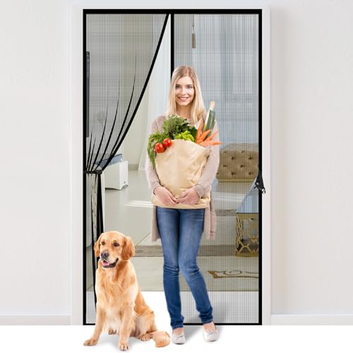 Fiberglass Magnetic Screen Door Fit Door Size 32 x 80 in- Heavy Duty Fiberglass Screen Door Mesh for Interior Door, Patio and Sliding Doors - Door Screen Magnetic Closure Let Fresh Air in