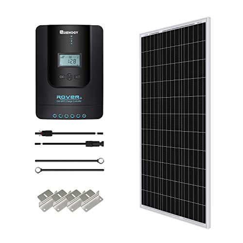 Renogy 12V Monocrystalline Starter Rover Controllerr/Mounting Z Brackets/Tray Cable/Adaptor Kit for RV Solar Charging, Boats, Off-Grid System, 100W Panel+MPPT 20A Controller