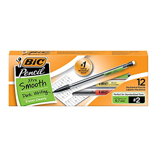 BIC Xtra-Life Mechanical Pencil, Clear Barrel, Medium Point (0.7mm), 12-Count , Black