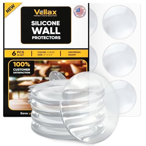 Vellax Wall Protectors 6 Pack Clear, Reusable Door Bumper with Self Strong Adhesive for Stopping Wall Damage & Noise from Doors, Refrigerators & More in Your Home - Durable, Shock Absorbent & Discreet