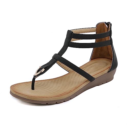ENVEZ Lightning Deals Womens Sandal Wedge Slip on Sandals Women Dressy Womens Open Toe Dress Shoes Extra Wide Sandals for Women Womens Walking Sandals With Arch Support Nice Beach Sandals, 7.5, Black