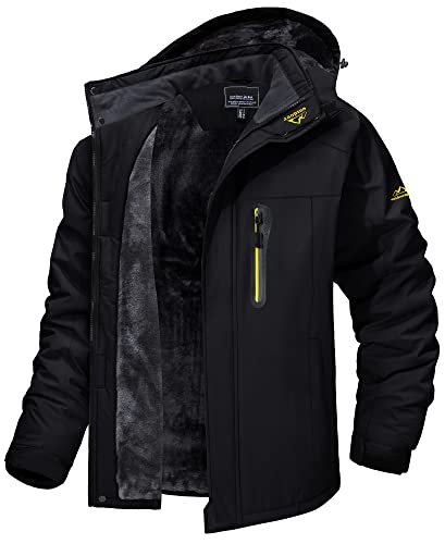 TACVASEN Winter Jackets for Men Ski Coats Men Waterproof Fleece Jacket Men Snowboard Jacket with Multi-Pocket Black L