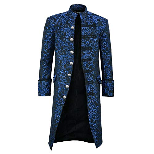 Men's Medieval Steampunk Tailcoat Victorian Gothic Jackets Frock Coat(Blue,Medium)