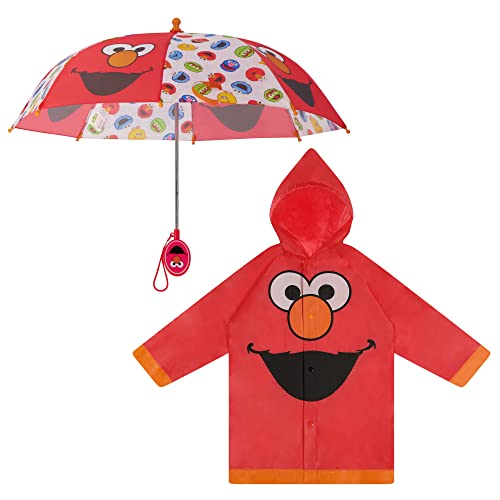 Sesame Street Boys Kids Umbrella and Slicker, Elmo Toddler Boy Rain Wear Set, For Ages 4-5