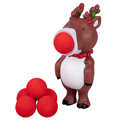Hog Wild Holiday Christmas Reindeer Popper Toy - Squeeze & Shoot Foam Balls Up to 20ft - Gift for Kids, Boys & Girls