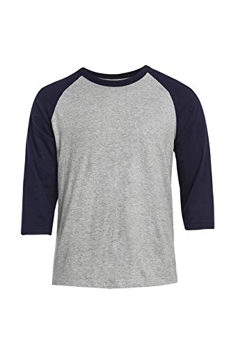 Men's 3/4 Sleeve Raglan Cotton Baseball Tee Shirt (M, Navy/Light Gray)