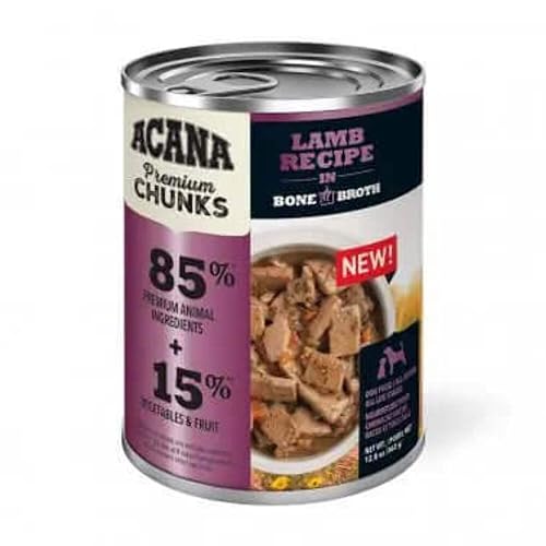 ACANA Grain-Free Premium Chunks Lamb Recipe in Bone Broth Wet Dog Food, 12.8 oz, Case of 12, 12 X 12.8 OZ
