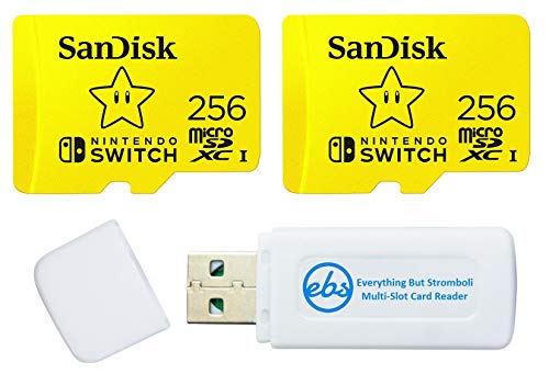 SanDisk Nintendo Switch MicroSD 256GB Memory Card (2 Pack) for Nintendo Switch OLED Model (SDSQXAO-256G-GNCZN) U3, Class 10, 4K UHD Bundle with (1) Everything But Stromboli MicroSDXC & SD Card Reader