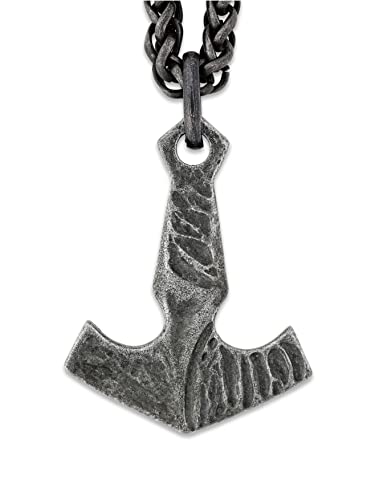 HAQUIL Viking Mjolnir Hammer Necklace, Antique Thor Hammer Amulet Pendant, Wheat Chain, Viking Jewelry Gift for Men and Women