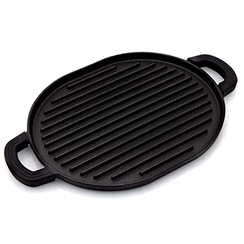 Nuwave Cast Iron Grill, 12.42”x10.21” Non-Stick Grilling Surface, Deep Grill Ridges, Pre-Seasoned, Stay-Cool Silicone Handles, Easy-to-Clean, Oven Safe, Stovetop, BBQ, Fire & Smoker, Induction-Ready