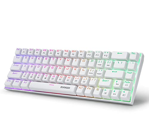 HUO JI Portable 65% Mechanical Gaming Keyboard, E-YOOSO Z-686 Customizable Per-Key RGB Backlit, Compact 68 Keys Mini Wired Office Keyboard with Blue Switch for Windows Laptop PC Mac - White