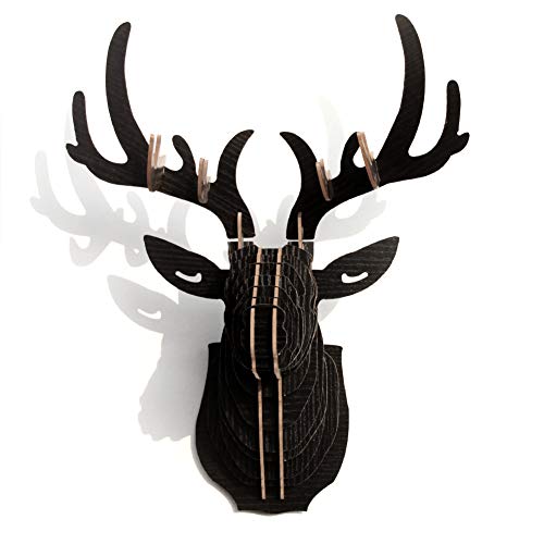 Hooshing Deer Head Wall Decor Black Antlers Trophy Sculpture DIY 3D Puzzle Wall Decoration for Living Room Office