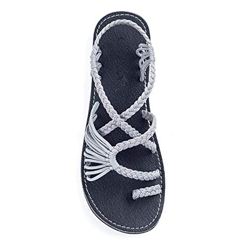 Plaka Palm Leaf Flat Summer Sandals for Women | Perfect for The Beach Walking & Dressy Occasions | Urban Gray | Size 7
