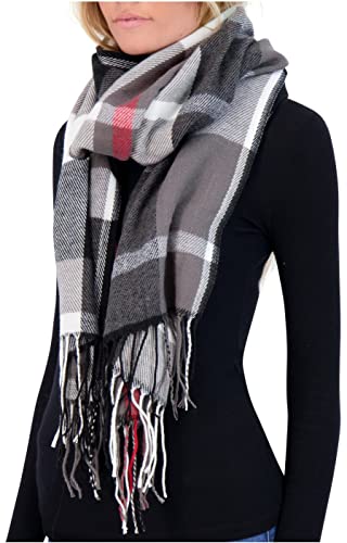 Market & Layne Winter Scarfs for Women Cold Weather - Plaid Winter Scarf Soft Cashmere Feel Warm Long Oversized Ladies Scarves for Winter (Black Grey Red)