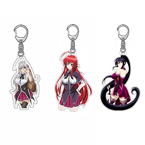 RJZMMN Rias Gremory Cosplay Keychain for Anime High School DxD Keychain Akeno Himejima Figure Keyring(3PC)
