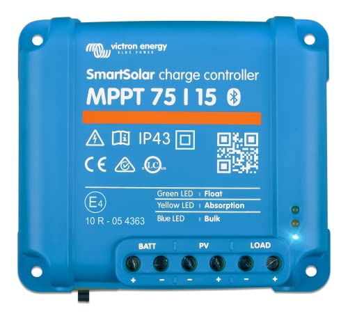 Victron Energy SmartSolar MPPT Solar Charge Controller (Bluetooth) - Charge Controllers for Solar Panels - 75V, 15 amp, 12/24-Volt