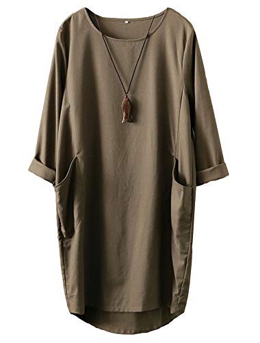 Minibee Women's Oversized Tunic Dress Long Sleeve Loose Baggy Tshirt Tops with Pockets Army Green XL