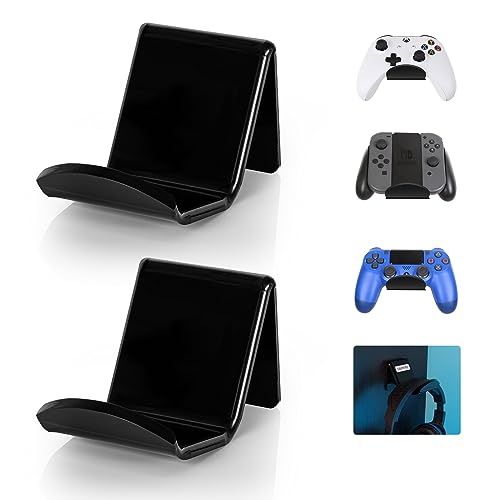 OAPRIRE Universal Controller Holder Wall Mount 2 Pack, Acrylic Controller Stand Gaming Accessories with Cable Clips, Build Your Game Fortresses (Black)