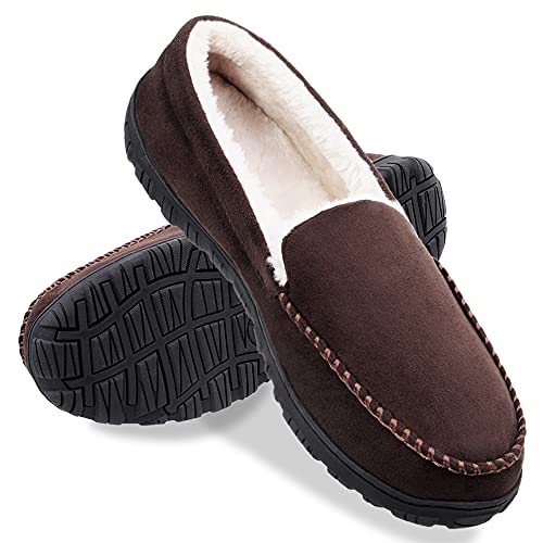 shoeslocker Mens Size 13 Slippers Warm Indoor Outdoor Slippers Brown