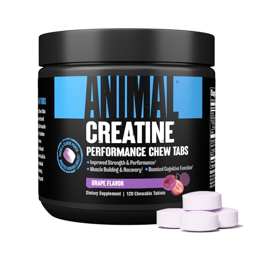 Animal Creatine Chews Tablets - Creatine Monohydrate Chewable Muscle Builder with Sea Salt & Nootropic AstraGin for Added Absorption, Delicious and Convenient for Men & Women - 120 Count - Grape