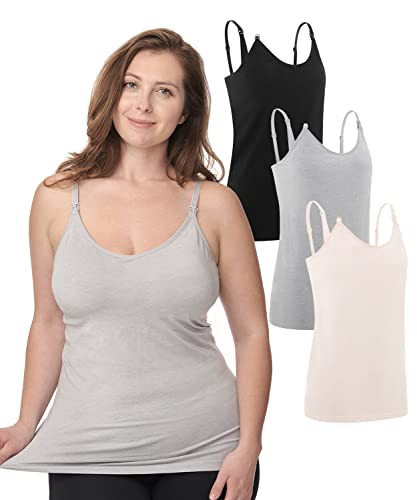 Under Control Nursing Cami Tank Tops for Breastfeeding Women Nursing Tops Maternity Shirts, Camisoles with Built in Bra 3Pack (as1, Alpha, m, Regular, Regular, Grey/Pink/Black)