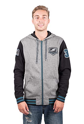 Ultra Game NFL Philadelphia Eagles Mens Full Zip Soft Fleece Hoodie Letterman Varsity Jacket, Team Color, Medium