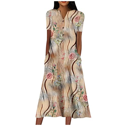 Summer Dresses for Women 2024 Cocktail Dresses for Women Dresses for Women 2024 Elegant Formal Dress Summer Dress Formal Dresses for Women Plus Size Dresses Graduation Dress（5-Khaki,XX-Large）