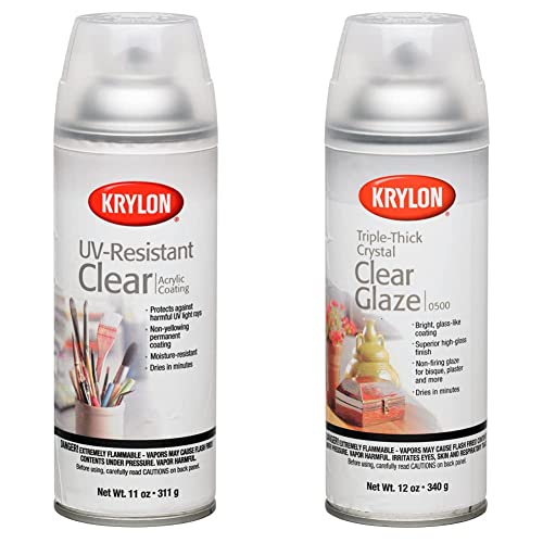 Krylon K01305 Gallery Series Artist and Clear Coatings Aerosol, 11-Ounce, UV-Resistant Clear Gloss & I00500A00 12-Ounce Triple Thick Clear Glaze Aerosol Spray,High-Gloss