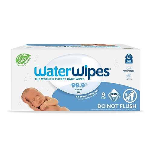 WaterWipes Plastic-Free Original-baby Wipes, 99.9% Water Based Wipes, Unscented & Hypoallergenic for Sensitive Skin, 540 Count (9 packs), Packaging May Vary