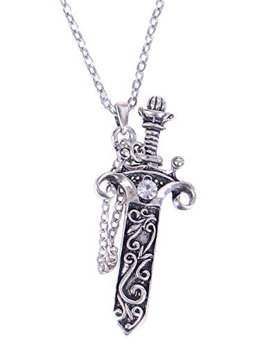 Alilang Antique Fantasy Medieval Renaissance Removable Scabbard Rune Sword Dagger Pendant Necklace