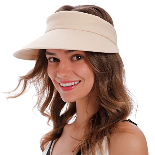 Fishing Hats Visor Women's UPF 50+ UV Protection Wide Brim Beach Sun Hat, Beige No Bow