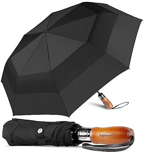Lejorain Large Compact Golf Umbrella - 54inch Oversized Auto Open Close Folding Golf Umbrella Travel 210T Dupont Teflon Coated Vented Windproof Double Canopy for Women Men
