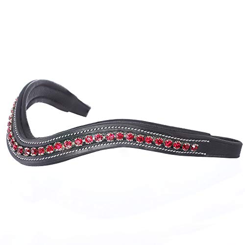 ExionPro Elegant Deep Curved Soft Padded Siam Crystal Decorated Browband | Bling Browbands for Horses| Padded Browband | Crystal Browband | Vendas para Caballos | Black-Full