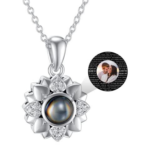 Dorunmo I Love You Necklace 100 Languages Love Heart Flower Necklace Romantic Gifts Personalized Picture Photo Projection Pendant Necklace Christmas Gifts for Her Girlfriend Women Mother Daughter