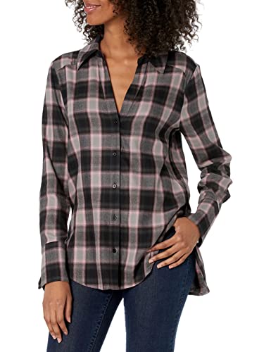 PAIGE Women's DAVLYN Classic Oversized Boyfriend Plaid Button UP Shirt, Black Multi, XS