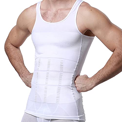GKVK Mens Slimming Body Shaper Vest Shirt Abs Abdomen Slim,L(chest size 96cm-101cm/38inches-40inches),White