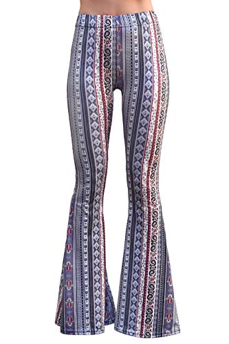 Daisy Del Sol womens High Waist Gypsy Comfy Yoga Ethnic Tribal Stretch Palazzo 70s Bell Bottom Fit to Flare Pant, Indigo, X-Large