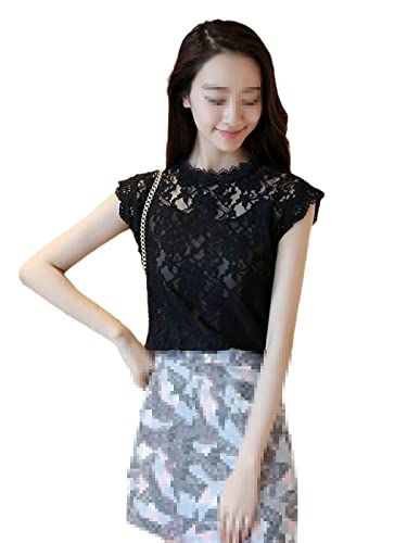 YTR6TW Women Lace Elegant Shirt Ladies Short Sleeve Bottoming Shirts