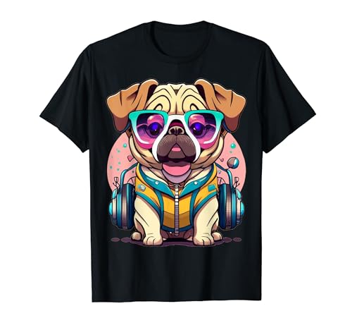 Retro Vintage 80's Disco Pug Dog T-Shirt