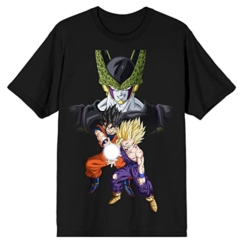Dragon Ball Z Cell Goku and Gohan Men’s Black T-Shirt-Medium