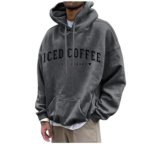 Men's Oversized Pullover Letter Print Graphic Drawstring Hoodies Long Sleeve Casual Comfy Sweatshirt with Pocket Men Business Casual Tops Sweatshirt for Men（2-Dark Gray,Medium）