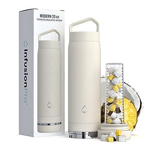 Infusion Pro Fruit Infuser Water Bottle Vacuum Insulated (20 oz) Stainless Steel : Fruit Infusion Recipe eBook : Bottom Loading Water Infuser for More Flavor : Easy Cleaning : Great Gift Water Bottle