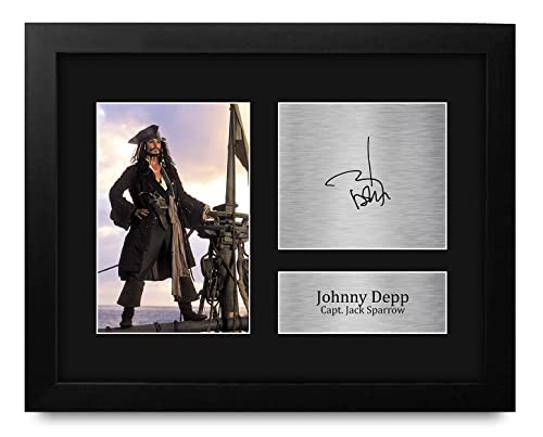 HWC Trading Johnny Depp Gifts USL Framed Printed Signed Autograph Picture for Movie Memorabilia Fans - US Letter Size