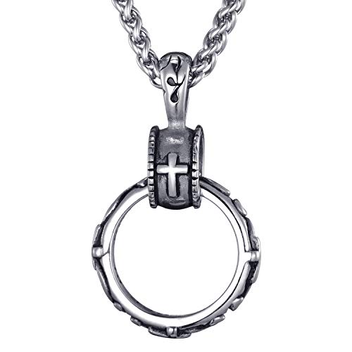 MOO&LEE Men's Stainless Steel Eternity Circle Cross Pendant Neckalce with 24 Inches Link Chain