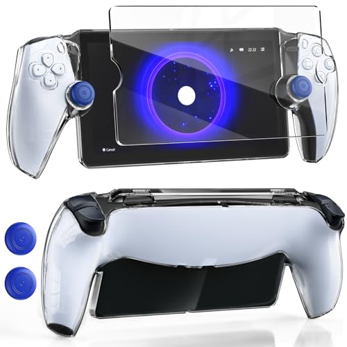 MENEEA Protective Case for Playstation Portal Remote Player, Clear PC Cover Protector for PS Portal Controller,All-Round Non-Slip Thumb Grips Tempered Film Accessories kit for Portal Remote Player