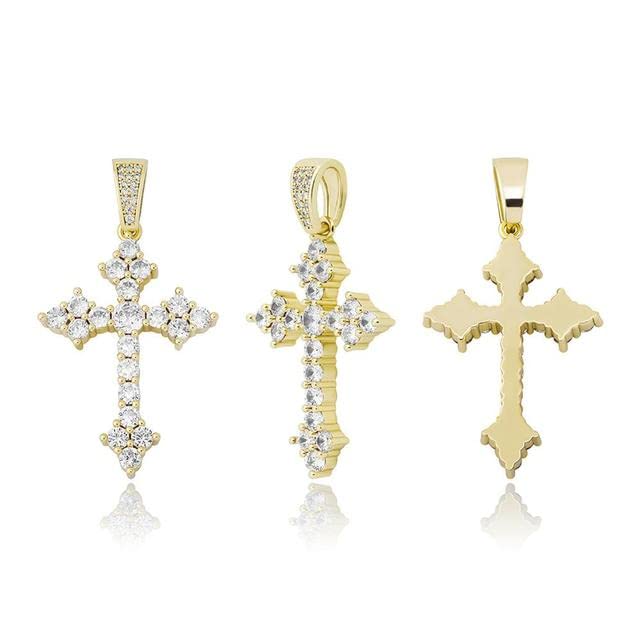 DEVE LUCKY Cross Pendant Necklace Micro Pave AAA Cubic Zirconia Pendant Fashion Jewelry For Men Women - Chain - Gold -T28